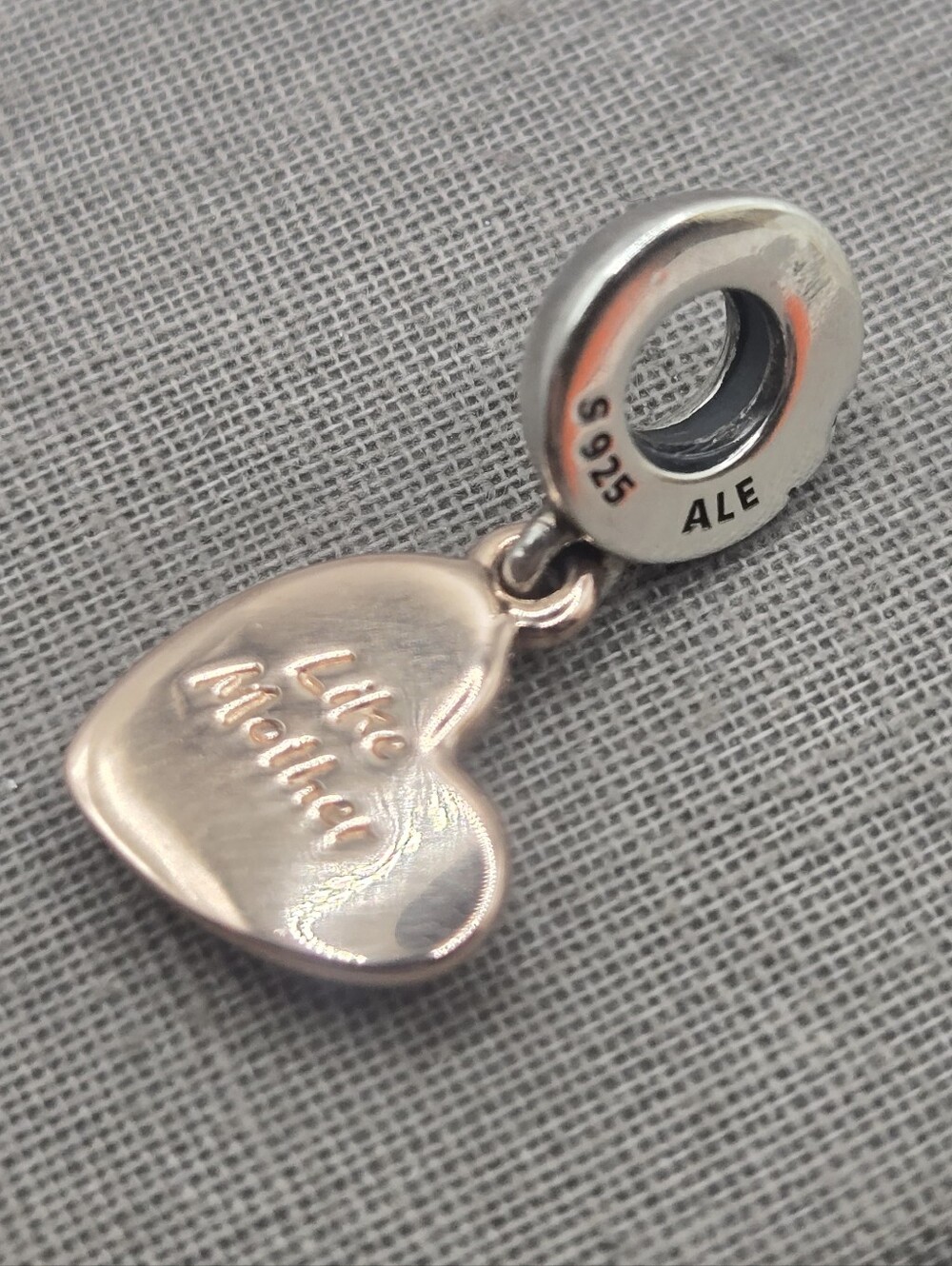 Pandora Silver Slider & Rose Gold Mother Heart Love Dangle Charm 925 ALE